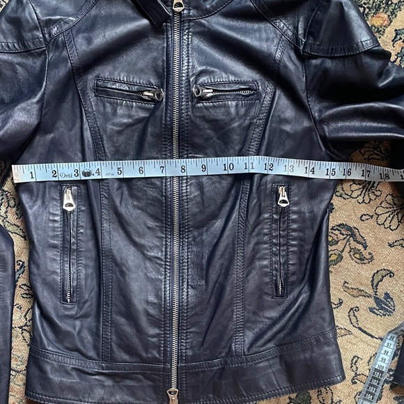 Vera Pelle Women’s Navy blue Leather Moto Jacket with Zip Pockets, size 36/38/42 - Picture 4 of 9